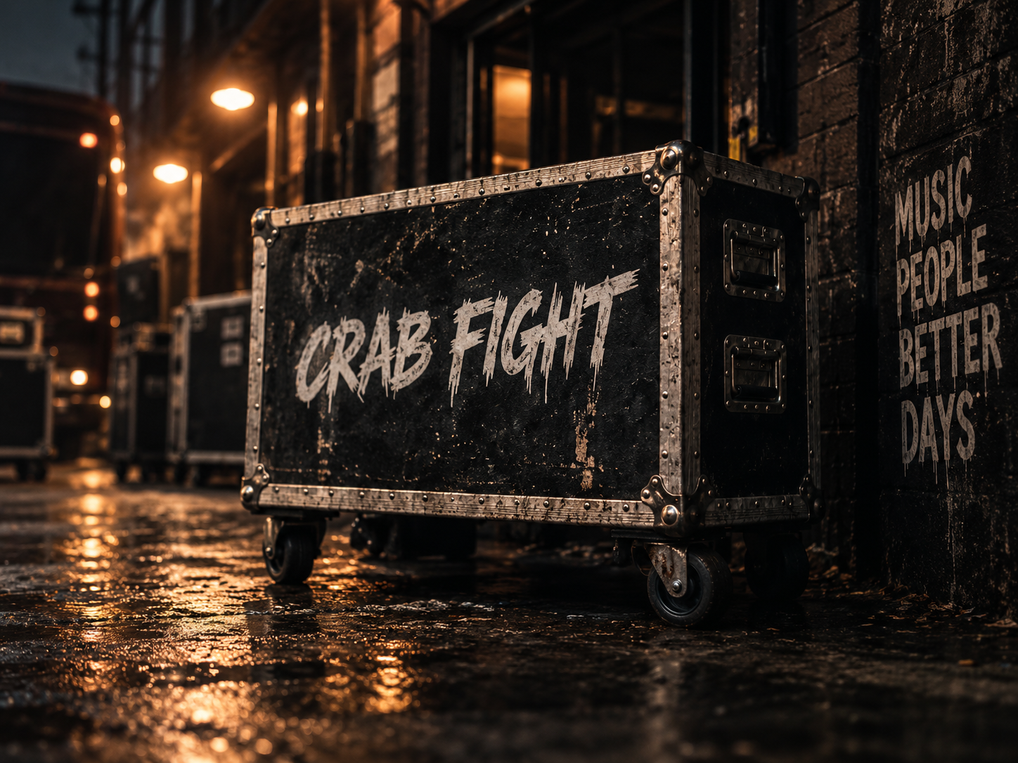 Crab Fight road case in a city street at night