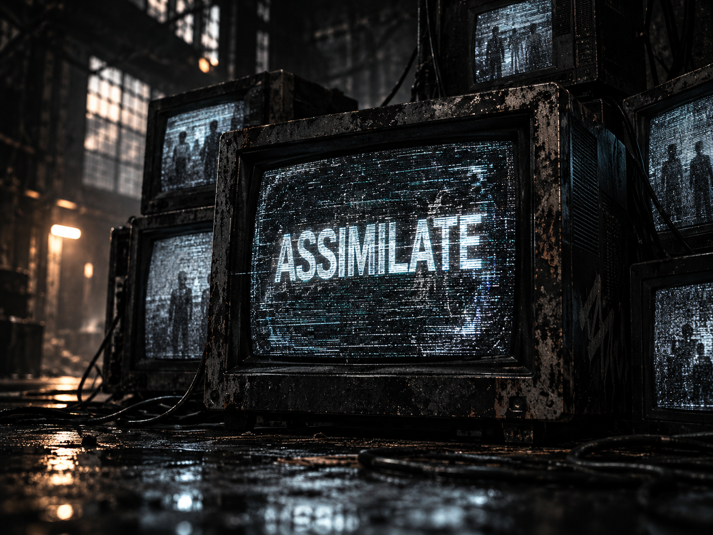 Assimilate displayed on an old television screen